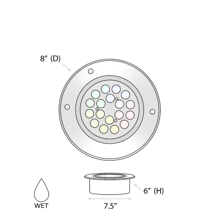 The 14127-8 in-ground well light by Alcon Lighting with a clear, 8-inch shatterproof lens shown with a stainless steel finish