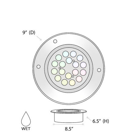 The 14127-9 in-ground well light by Alcon Lighting with a clear, 9-inch shatterproof lens shown with a stainless steel finish