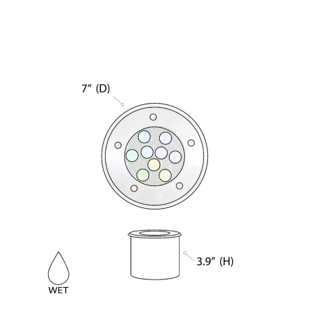 Alcon 9034-9 Color changing in-ground can light shown in a silver finish.