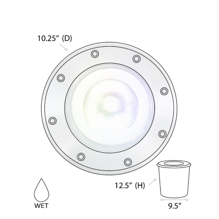 Alcon 9094 RGBW Color tunable in-ground can light shown in a silver finish.