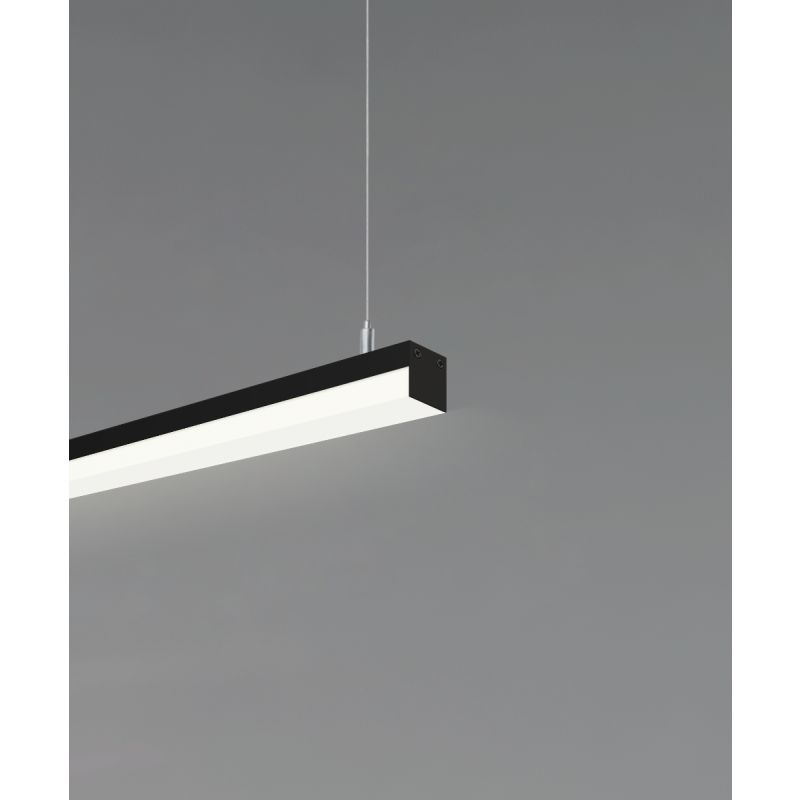 12100-10-P slim LED linear pendant light shown with black finish and 1-inch side-wrapping lens