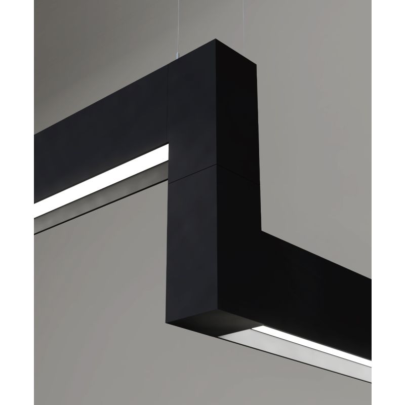 12100-22-P-Z-R 3D suspended linear LED lighting system shown with black finish, regressed lens and z-connector