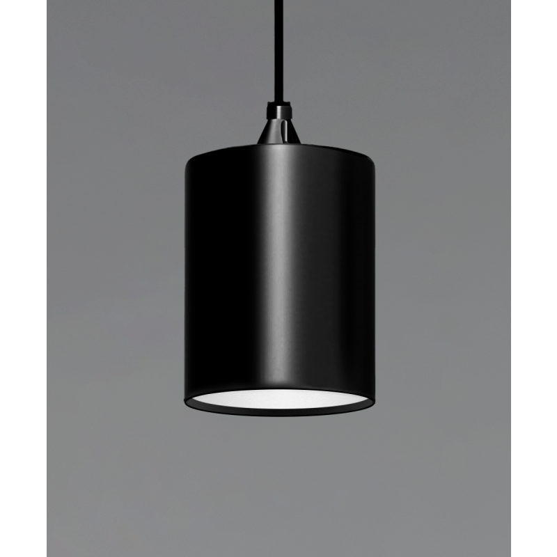 Alcon 12400-6P, suspended commercial cylindrical pendant light shown in black finish