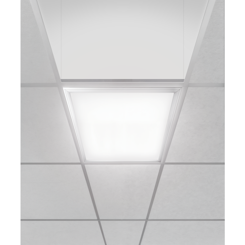 14052 edge-lit flat panel pendant light shown in s silver finish and with a flush trimmed lens.