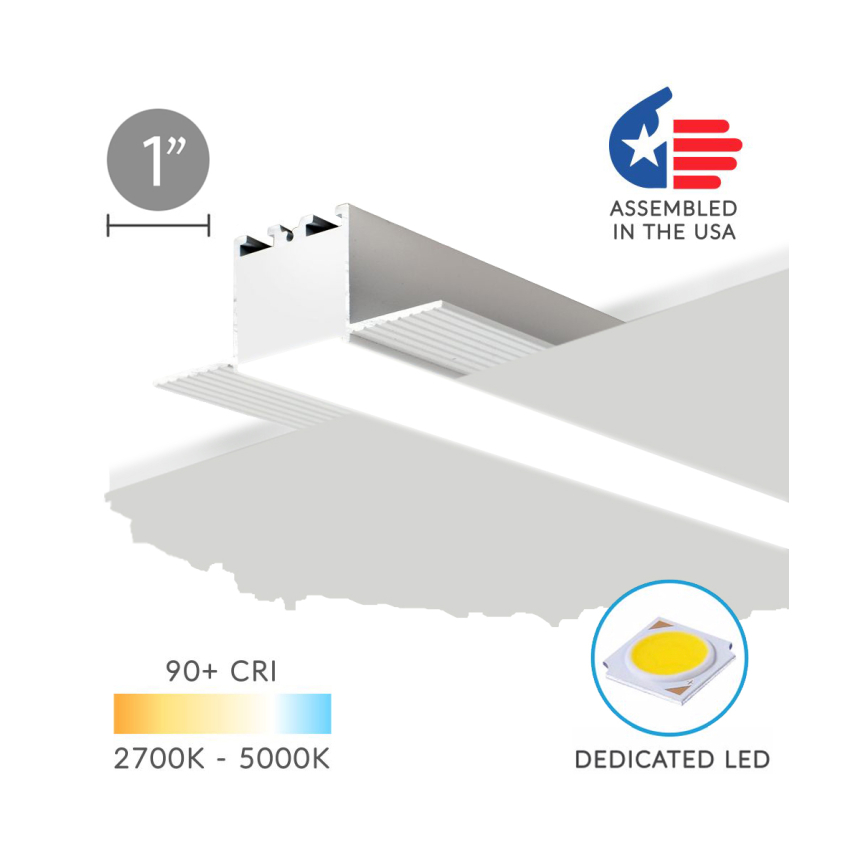 12100-10-R recessed linear ceiling light by Alcon Lighting shown in silver finish and with a flush trimless lens