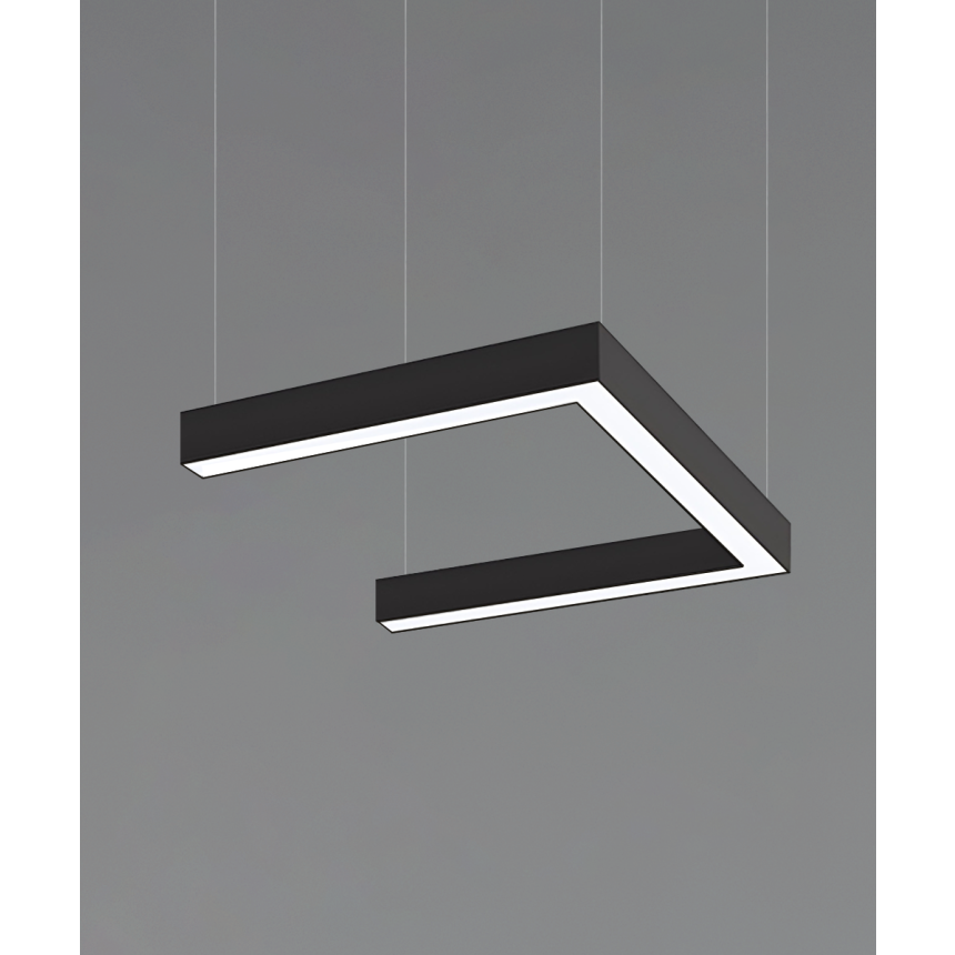 12100-20-P-U U-shaped LED linear pendant light with black finish, 2-inch flush lens and aircraft cable suspension