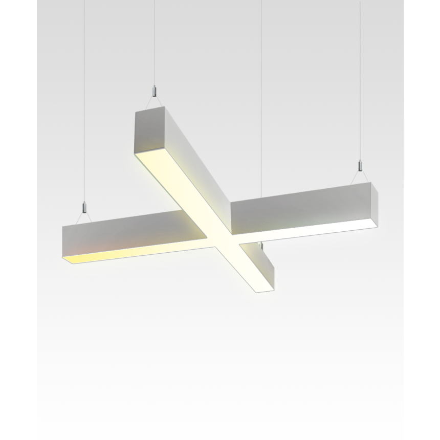 12100-20-X-P-TW x-shaped pendant light shown with a silver finish and tunable white light capabilities.