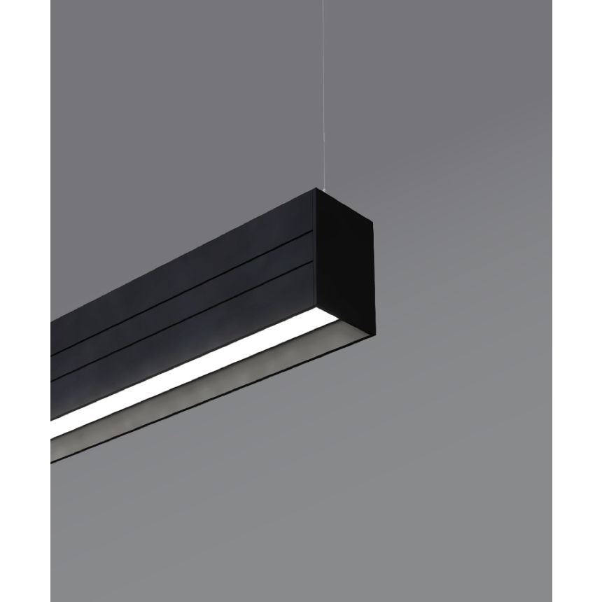 12100-21-P-R linear LED pendant light shown with a black finish and regressed lens