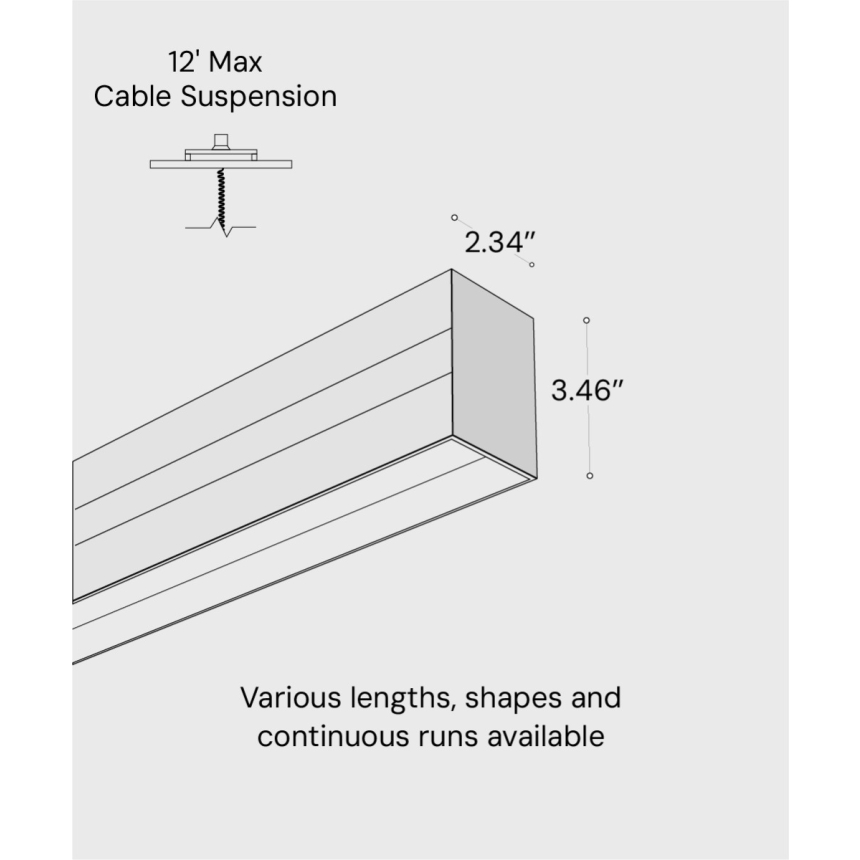 12100-21-P-R linear LED pendant light shown with a black finish and regressed lens