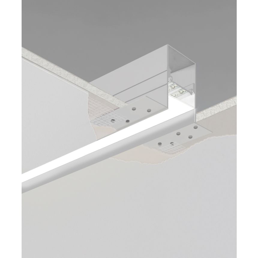 Product rendering of the 12100-21-R-R recessed linear ceiling light shown with regressed lens and no trim