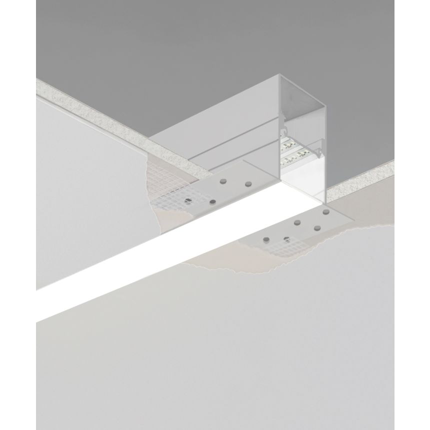 Product rendering of the 12100-21-R recessed linear LED light by Alcon Lighting shown with a trimless flat lens