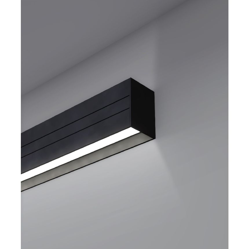 Alcon 12100-21-W-R, wall linear ceiling light shown in black finish with regressed lens