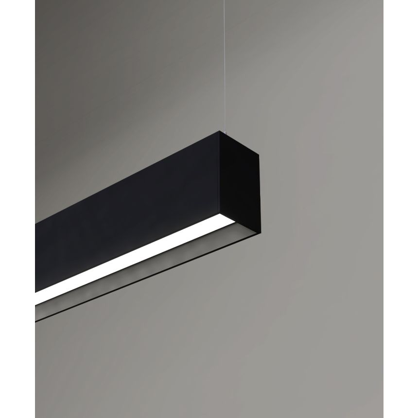 12100-22-P-R linear LED pendant light shown with black finish and 2-inch regressed lens