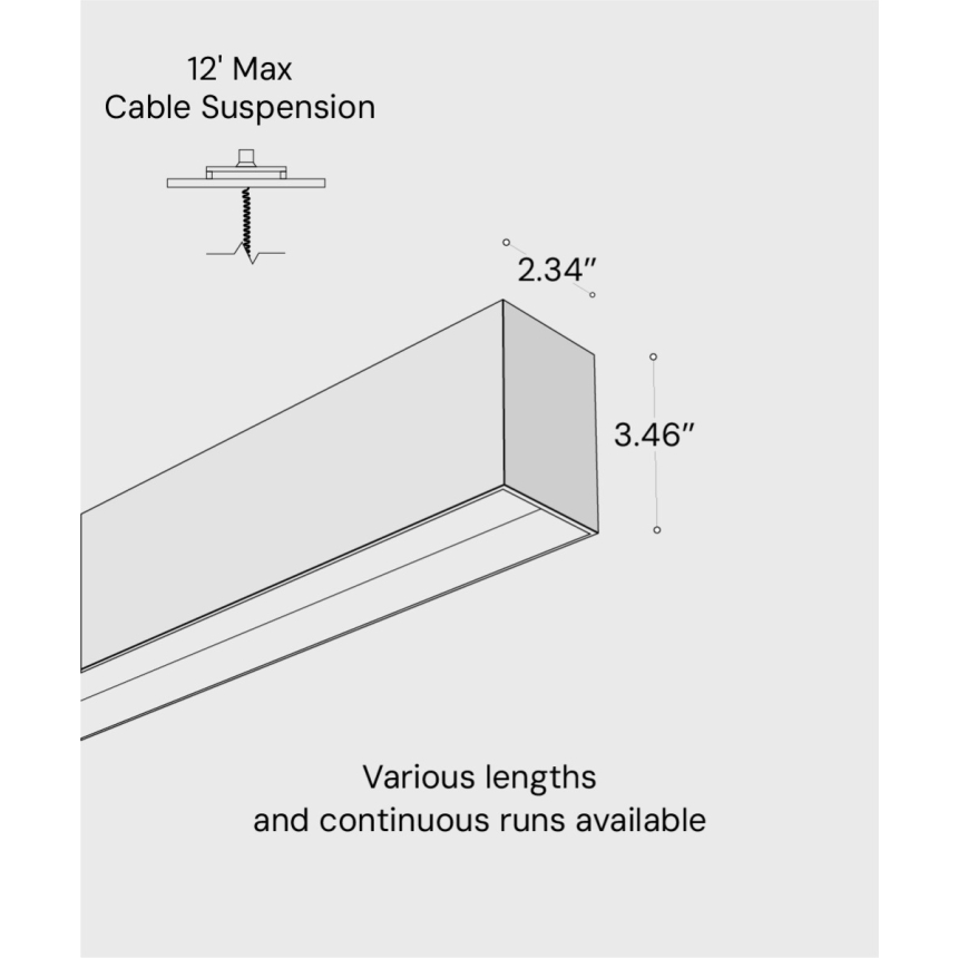 12100-22-P-R linear LED pendant light shown with black finish and 2-inch regressed lens