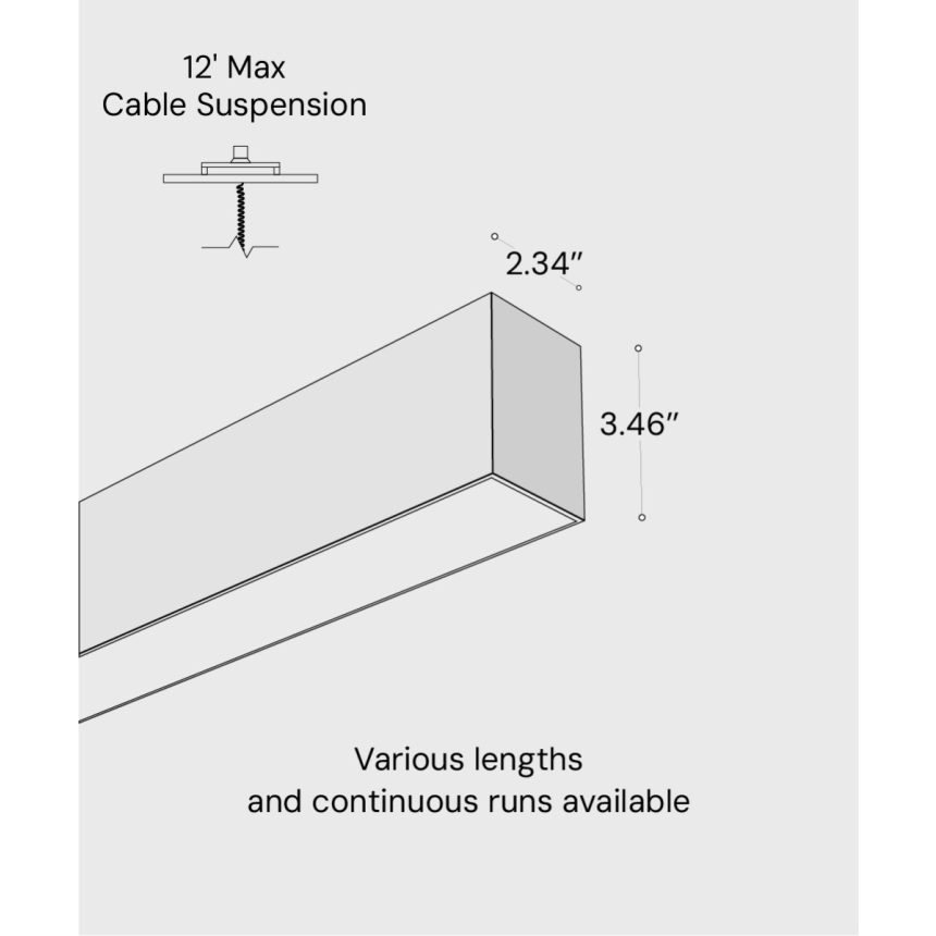 12100-22-P linear LED pendant light shown with black finish and 2-inch frosted diffuser lens