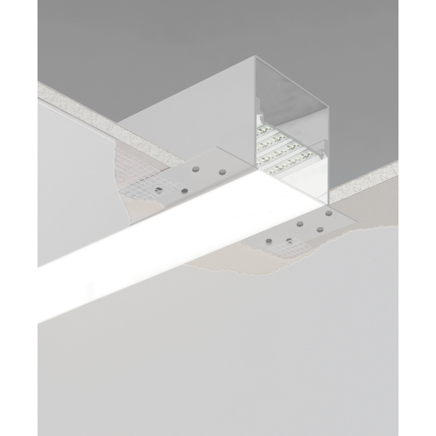 12100-40-R recessed linear ceiling light shown in white finish and with a flush trimless lens.