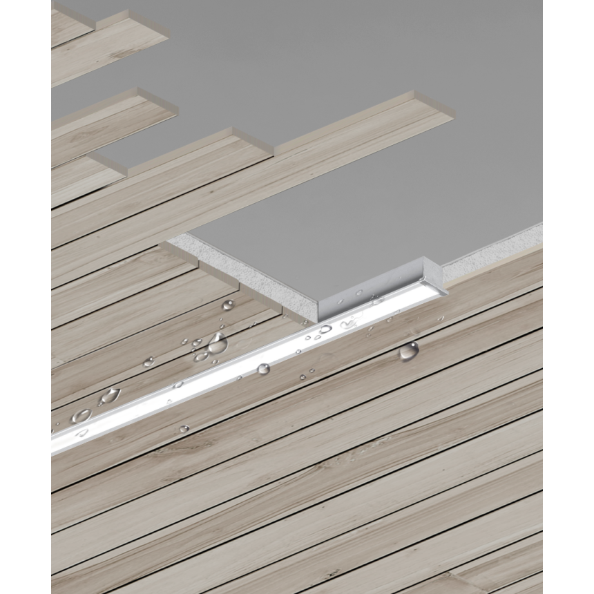 Alcon Lighting's 12100-8-R recessed linear wet location ceiling light shown in a silver finish with a flush lens.