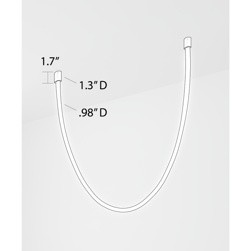 Alcon 12103-AC-S, surface linear ceiling light shown in silver finish and with a flexible arching tubular lens.