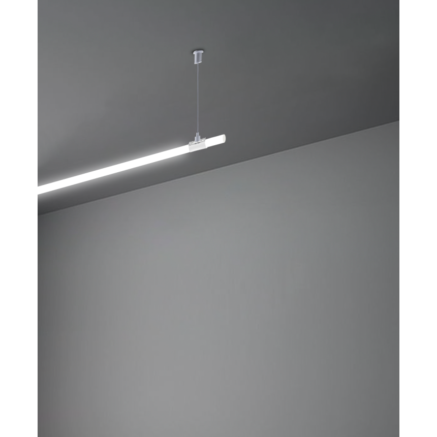 Alcon 12103-HP-S, surface linear ceiling light shown in silver finish and with a flexible tubular lens.