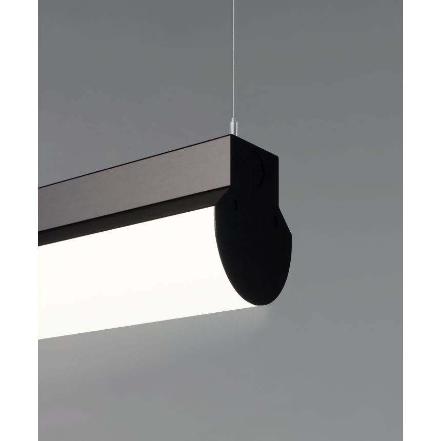 Alcon 12122-P, industrial pendant light shown in black finish and with curved flushed lens.