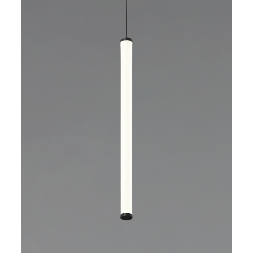 12143 vertical tube pendant light shown in black finish and with a vertical cylindrical lens.