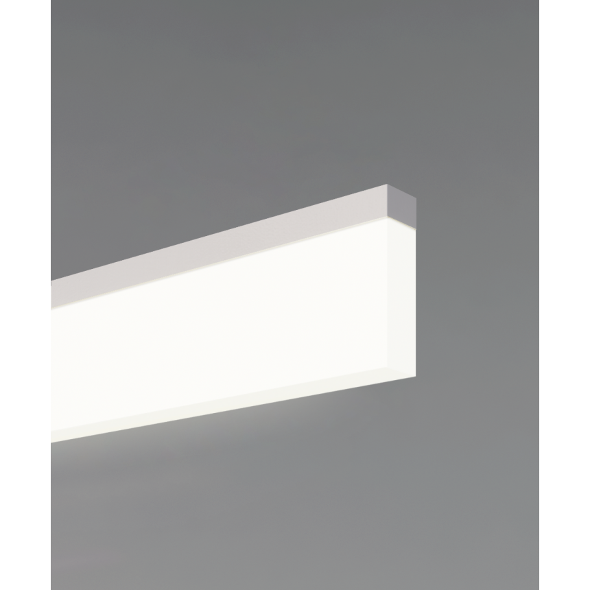 12159 vertical lens linear suspension LED light shown in a white finish with a dropped boxed lens.