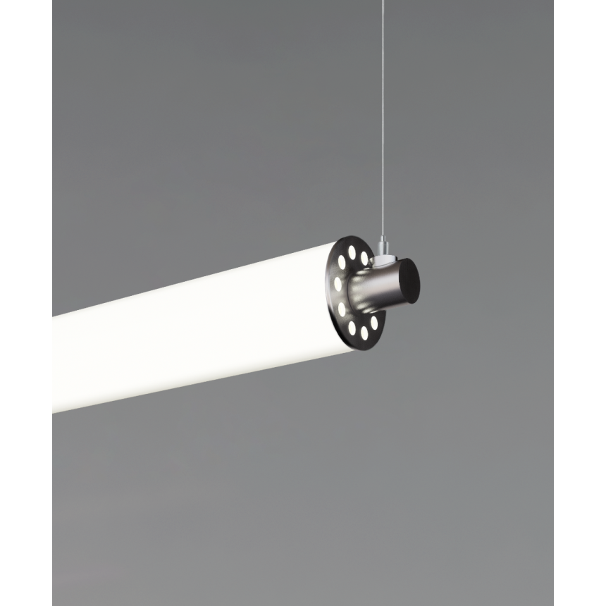 12168-1-H horizontal tube pendant light shown in silver finish and with 2-inch cylindrical lens