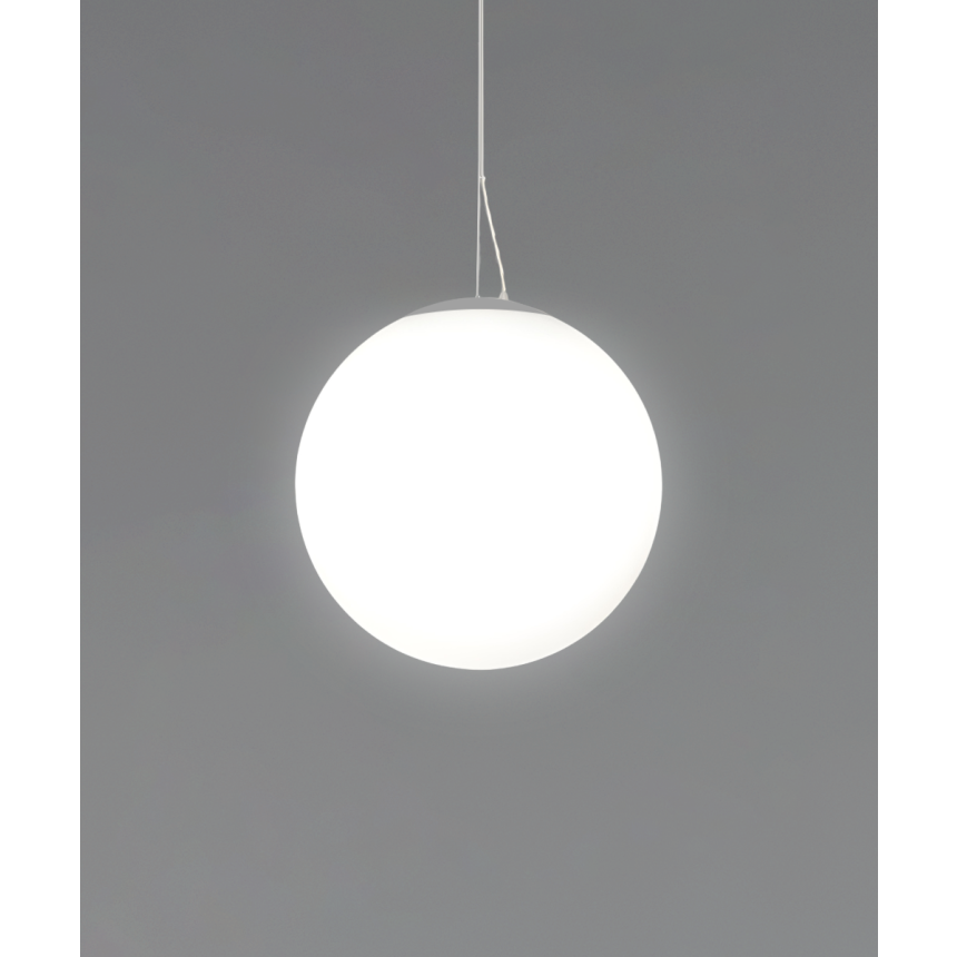 Alcon 12216-P, suspended commercial pendant light shown in white finish and with a flush trim-less lens.