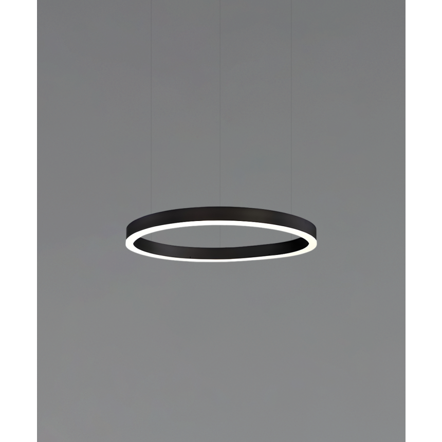 Alcon 12231-P, suspended commercial pendant light shown in black finish and with a flush trim-less lens.