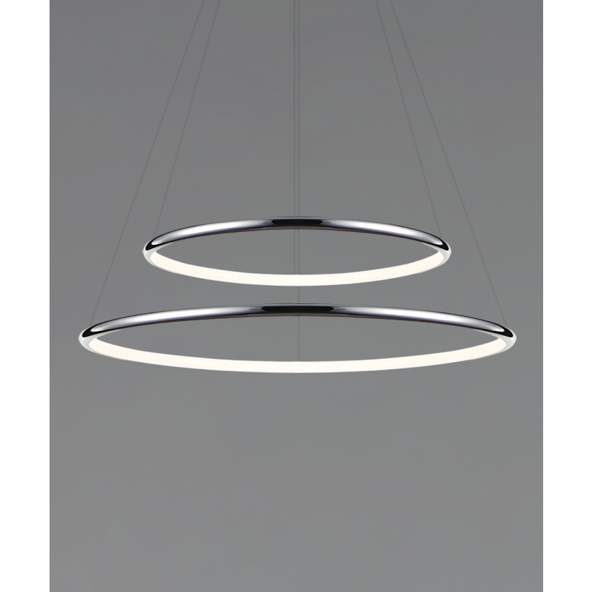 Alcon 12239-P, two-layered tiered suspended commercial pendant ring light shown in silver finish and with a flush trim-less internal lens.