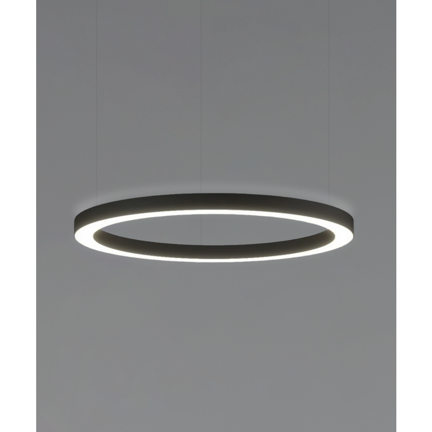 Alcon 12253-DI-P, suspended commercial pendant light shown in black finish and with a flush trim-less lens.