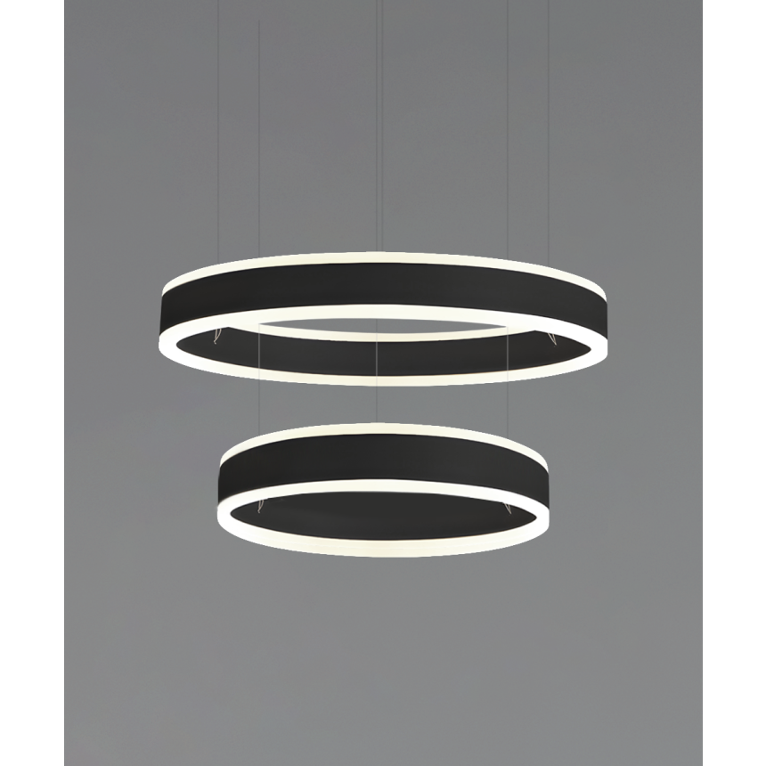 Alcon 12270-2-P, suspended commercial pendant light shown in black finish and with a flush trim-less lens.