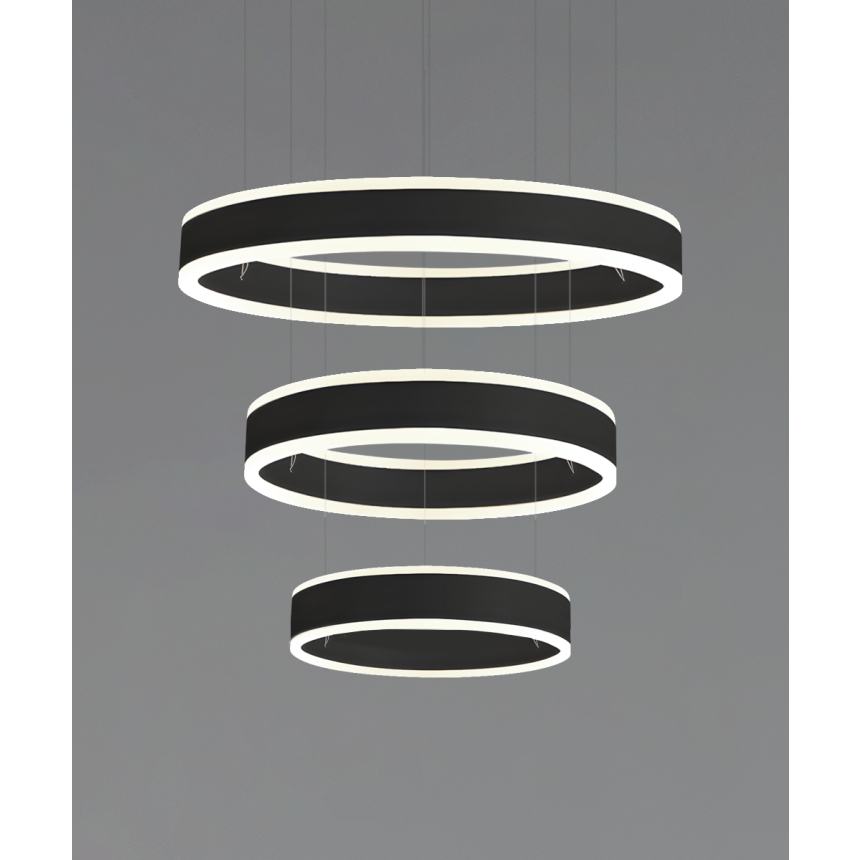 Alcon 12270-3-P, suspended commercial pendant light shown in black finish and with a flush trim-less lens.