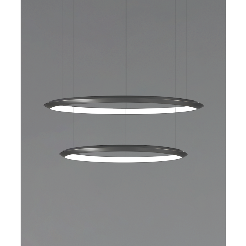 Alcon 12279-2-P, suspended commercial 2 tiered ring pendant light shown in black finish.