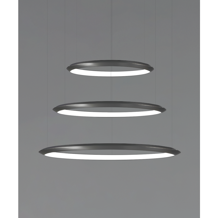 Alcon 12279-3-P, suspended commercial 3 tiered ring pendant light shown in black finish.