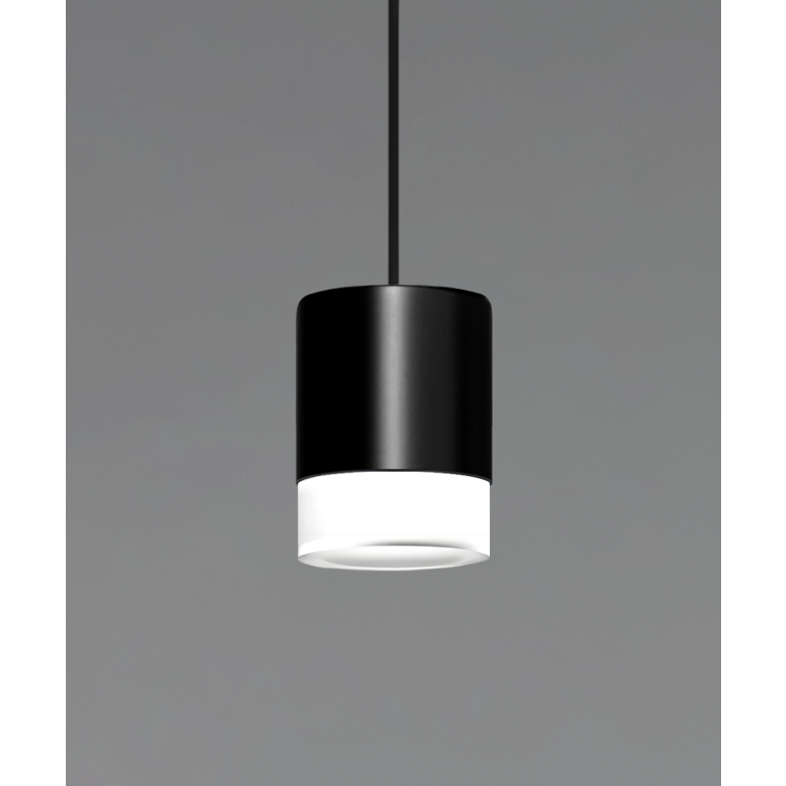 Alcon 12302-P-DL, suspended commercial dropped-lens cylindrical pendant light shown in black finish.