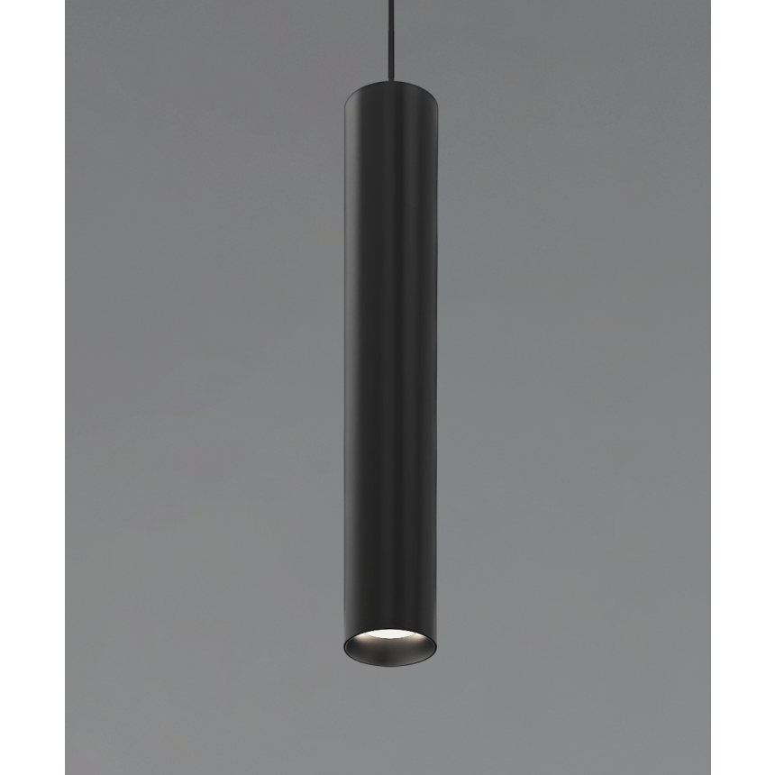 Alcon 12305-P, suspended commercial cylindrical pendant light shown in black finish.