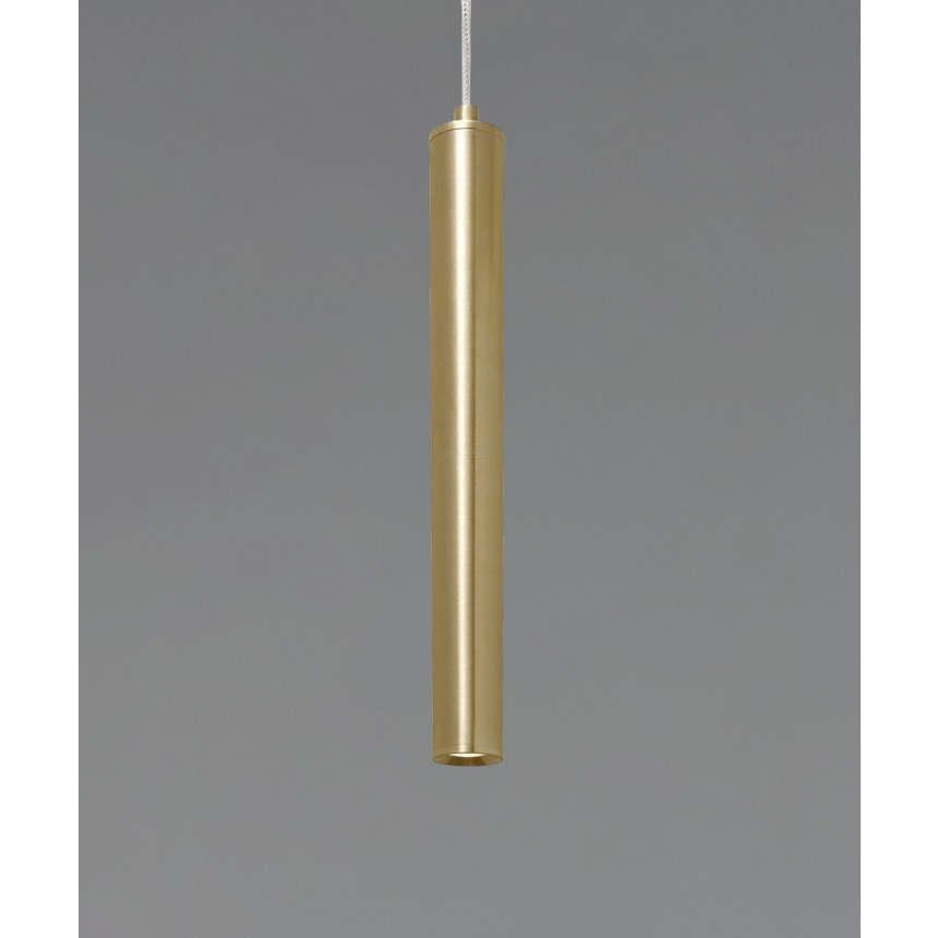 Alcon 12335, LED metallic cylinder direct pendant light shown in gold finish.