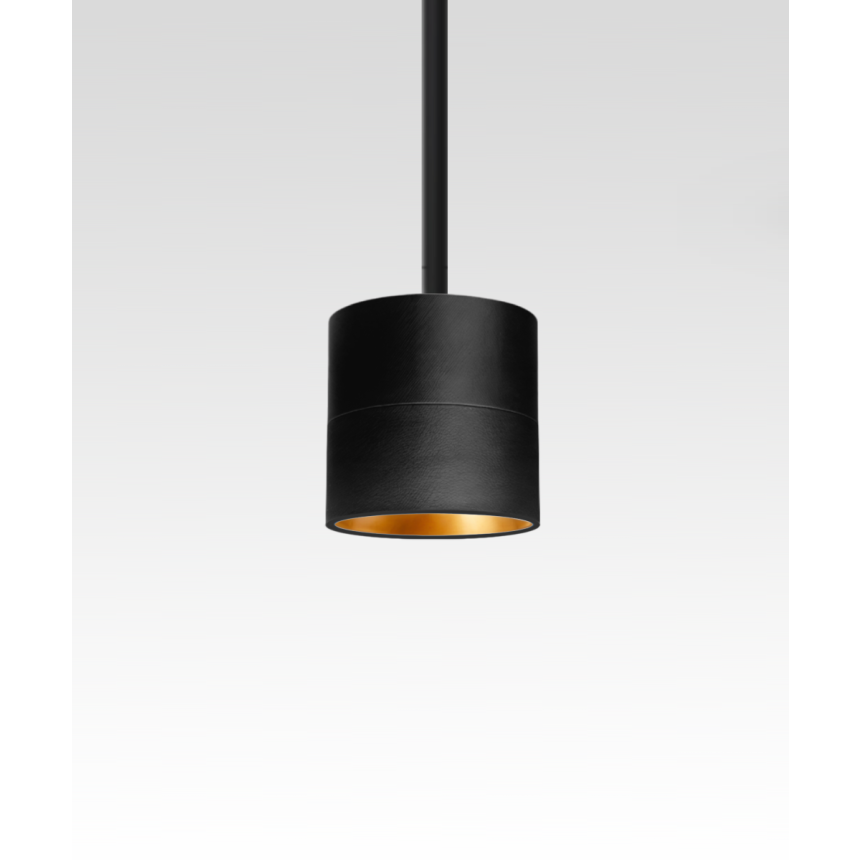 Alcon Lighting 12343-4 Direct light cylinder pendant dome shown in black finish with a gold interior. 