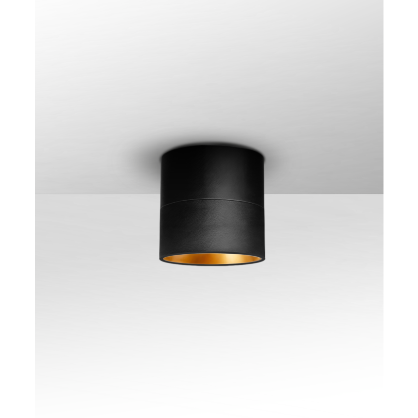 Alcon Lighting 12343-4 Direct light cylinder surface dome shown in black finish with a gold interior. 