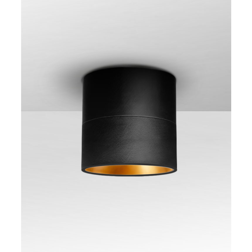 Alcon Lighting 12343-6 Direct light cylinder surface dome shown in black finish with a gold interior. 