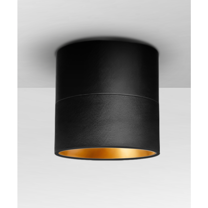 Alcon Lighting 12343-8 Direct light cylinder surface dome shown in black finish with a gold interior. 