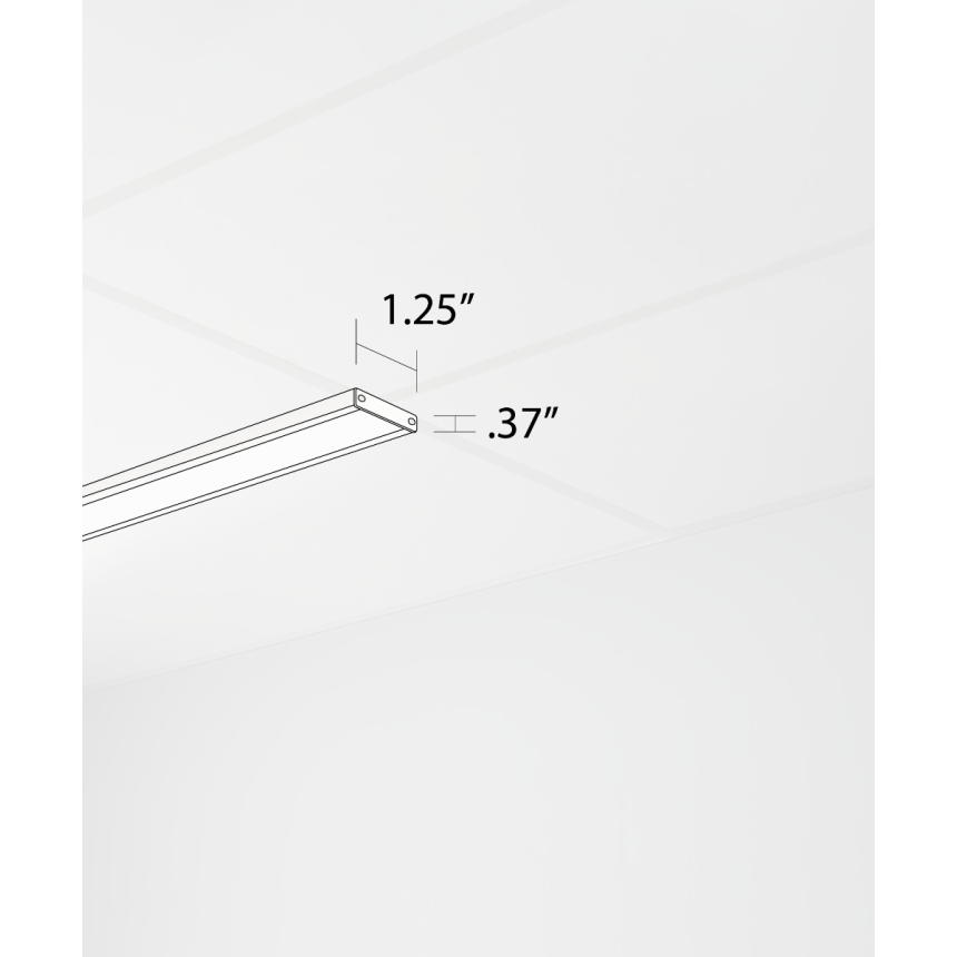 Alcon 14027-S, T-bar attaching surface linear ceiling light shown in white and with a flush lens.