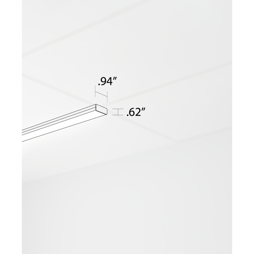 Alcon 14030-10-S, T-bar attaching surface linear ceiling light shown in silver and with a flush lens.