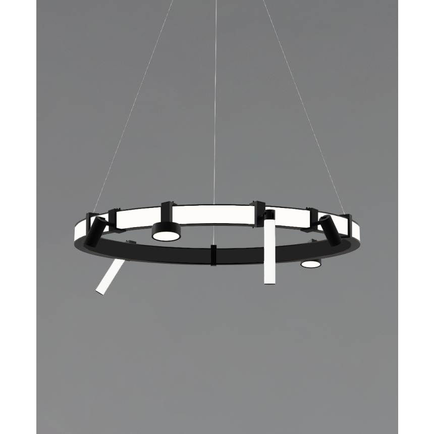 Alcon 15120-P, suspended commercial pendant light shown in black finish and with a flush trim-less lens.