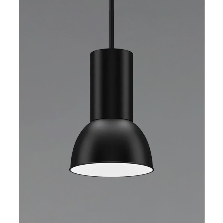 Alcon 15204-12-AL-P suspended commercial high bay pendant light shown in black finish.