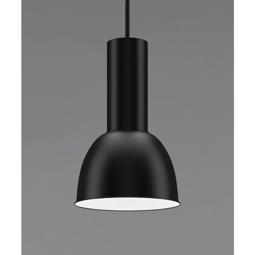 Product rendering of the 15204-16-AL dome pendant high and low bay pendant light shown with a black finish and stem mounting