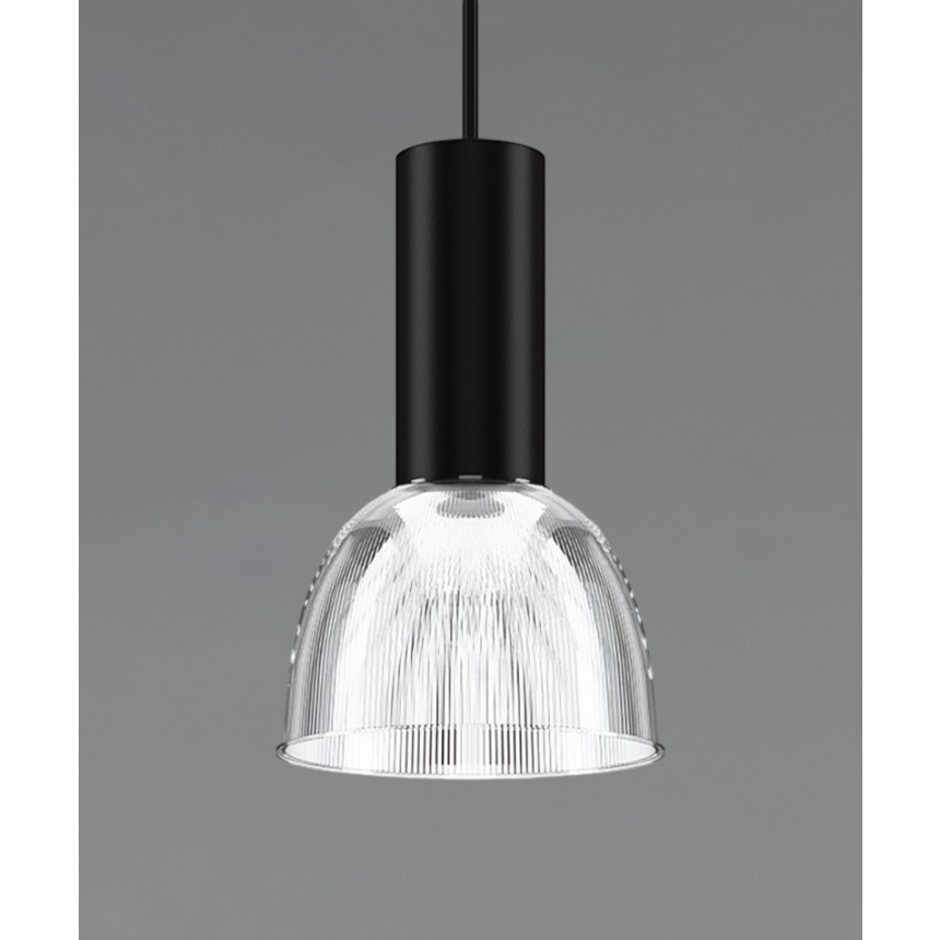 Product rendering of the 15204-16 dome pendant light, shown with a stem mounting and polycarbonate reflector