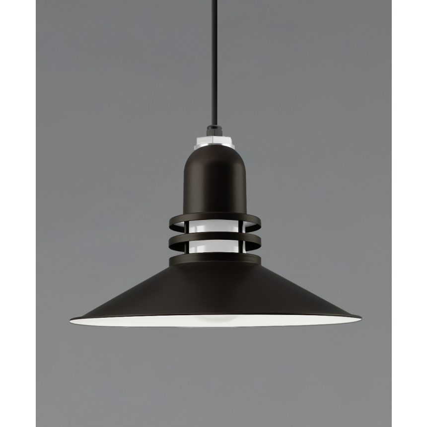 Alcon 15208-P, suspended commercial pendant light shown in black finish and with a flush trim-less lens.