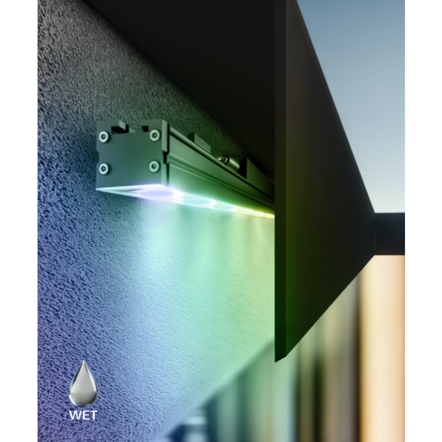 Alcon 11245-RGBW RGBW color-changing outdoor linear wall wash LED light shown in a silver finish.